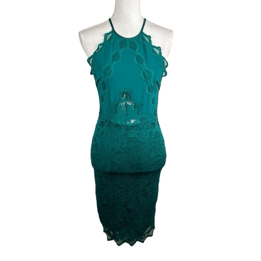 H&M Green Lace‎ Halter Sleeveless Midi Dress Special Occasion Prom Size 6